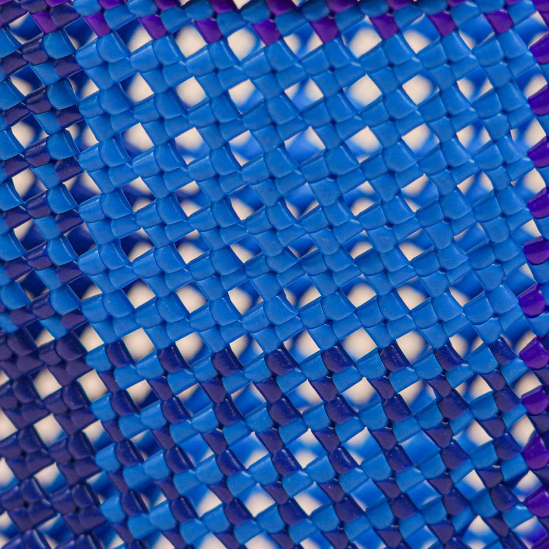 Blue Shades Checkered Handmade Wire Koodai Tote Bag