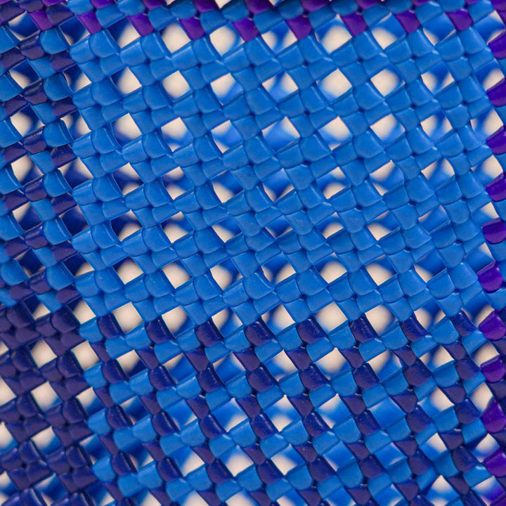 Blue Shades Checkered Handmade Wire Koodai Tote Bag