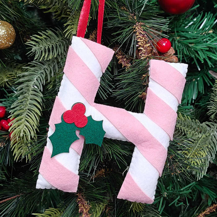 Personalized Handmade Blush Candy Cane Monogram Felt Ornament