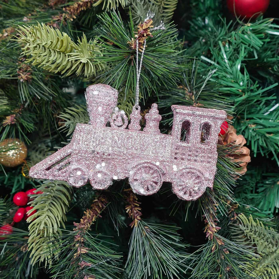 Handmade Blush Glitter Train Plush Ornament