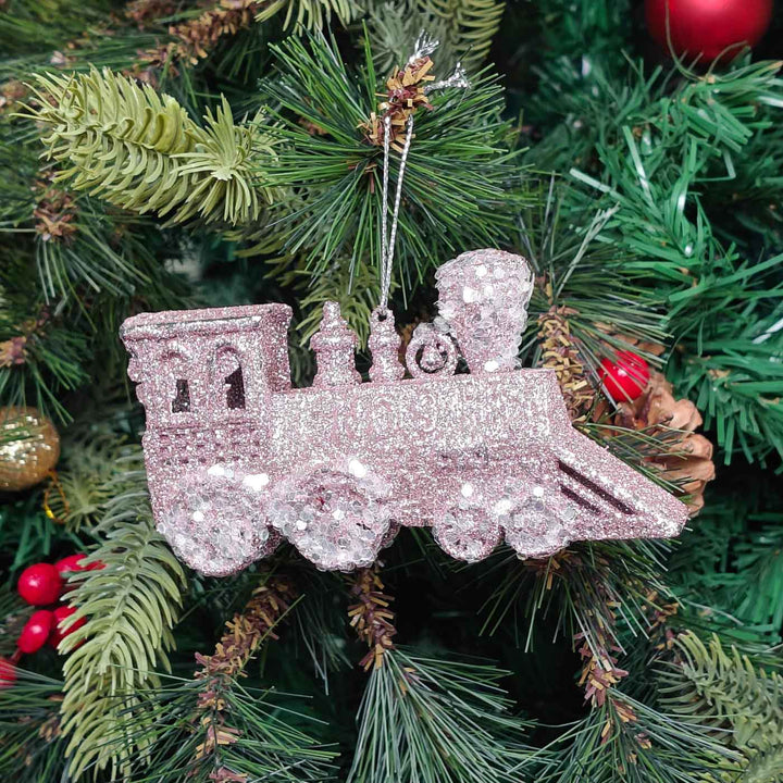 Handmade Blush Glitter Train Plush Ornament