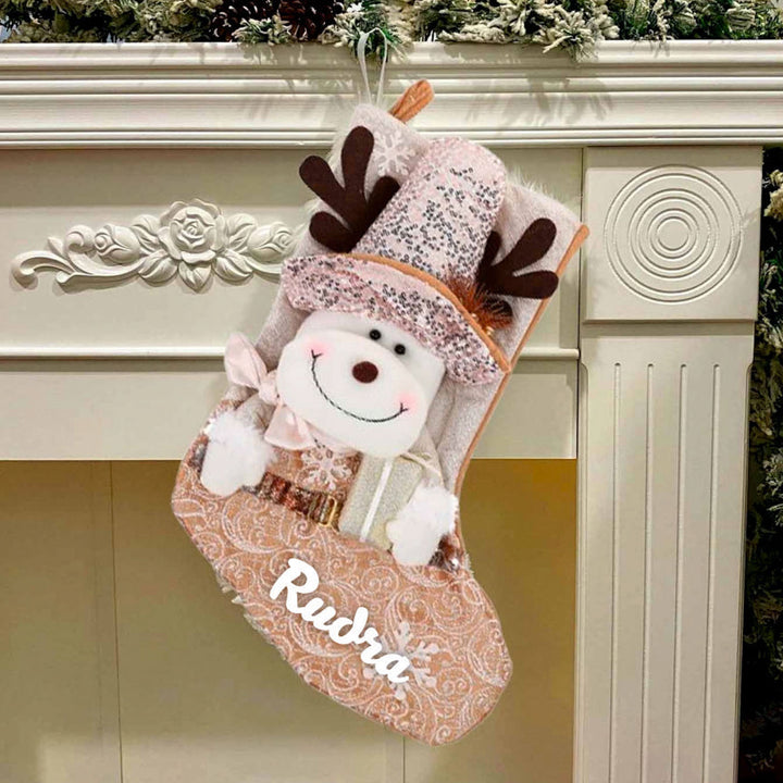 Personalized Handmade Blush And Gold Wonderland Reindeer Stocking