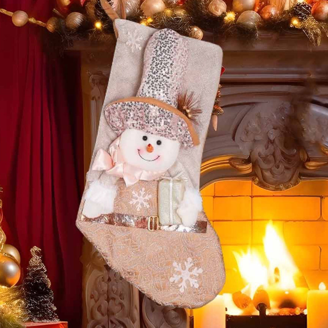 Personalized Handmade Blush And Gold Wonderland Snowman Stocking