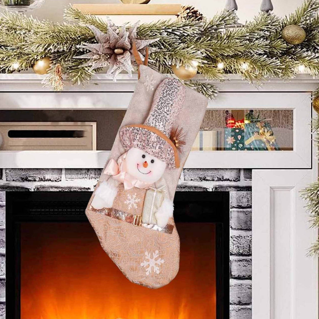 Personalized Handmade Blush And Gold Wonderland Snowman Stocking