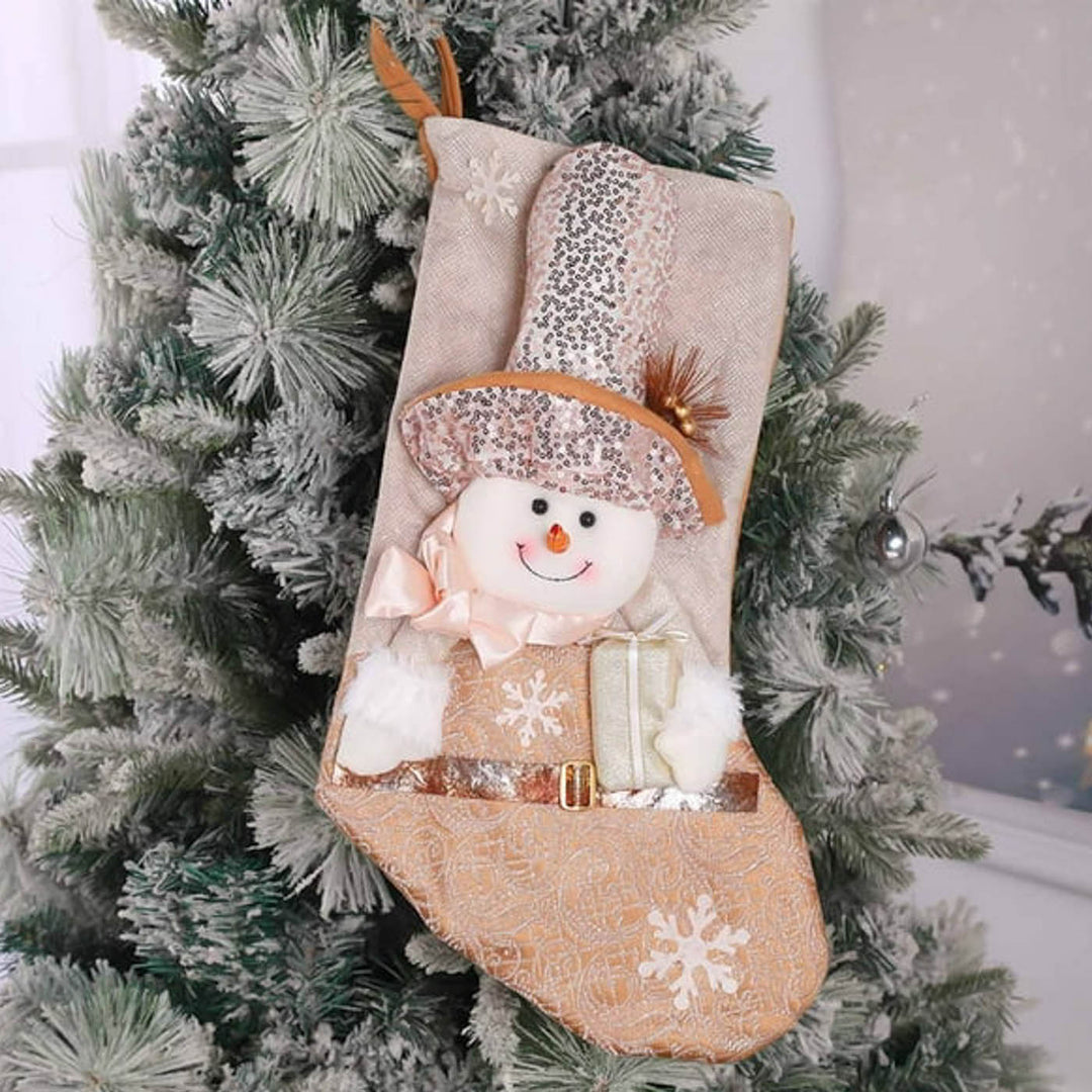 Personalized Handmade Blush And Gold Wonderland Snowman Stocking