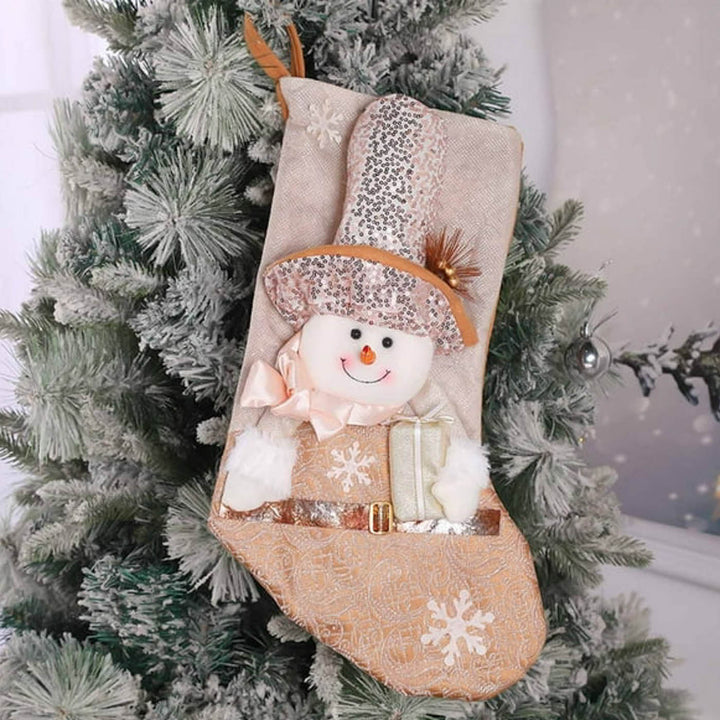 Personalized Handmade Blush And Gold Wonderland Snowman Stocking