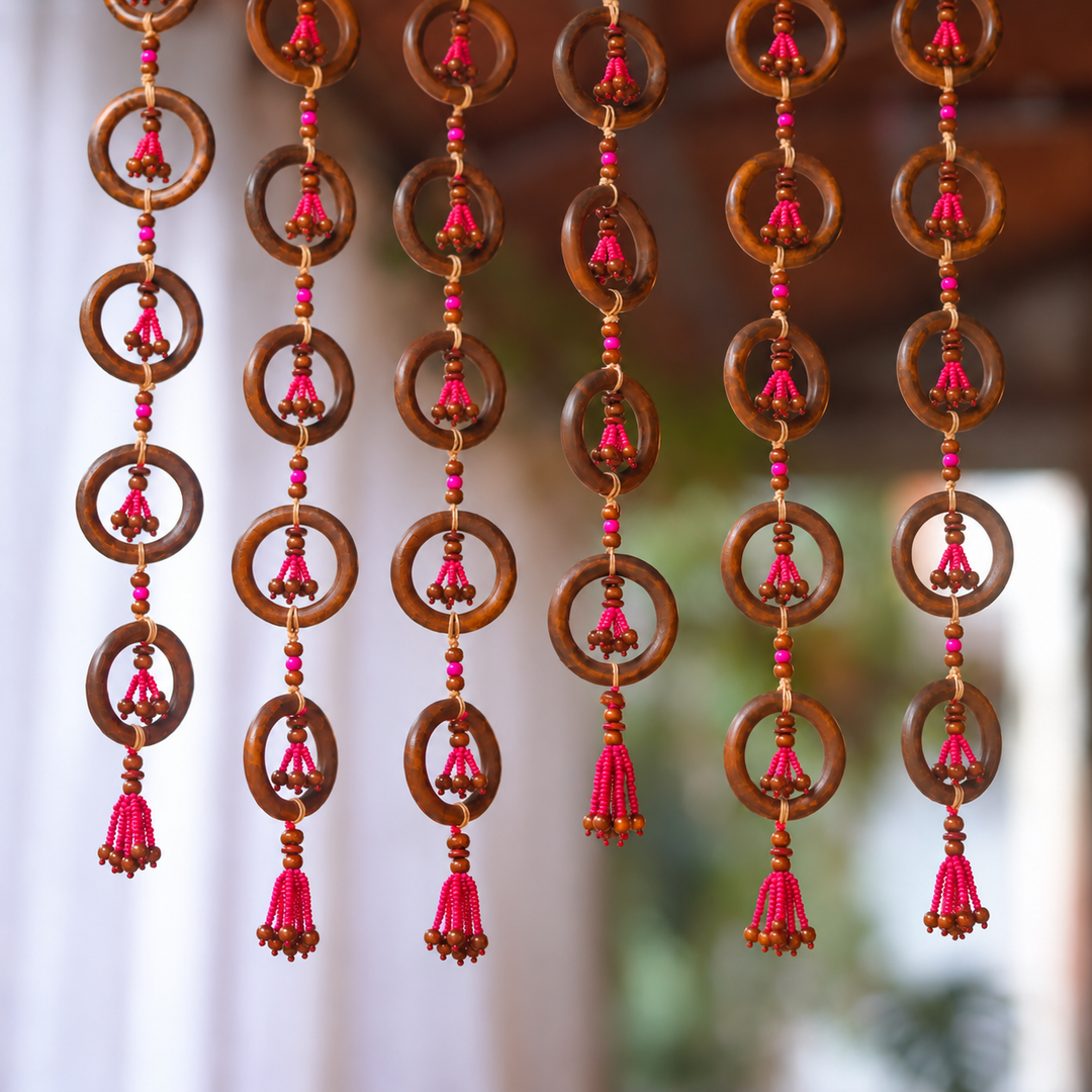 2 pc | Handmade Wooden Bead & Ring Door Hangings For Festive Decor
