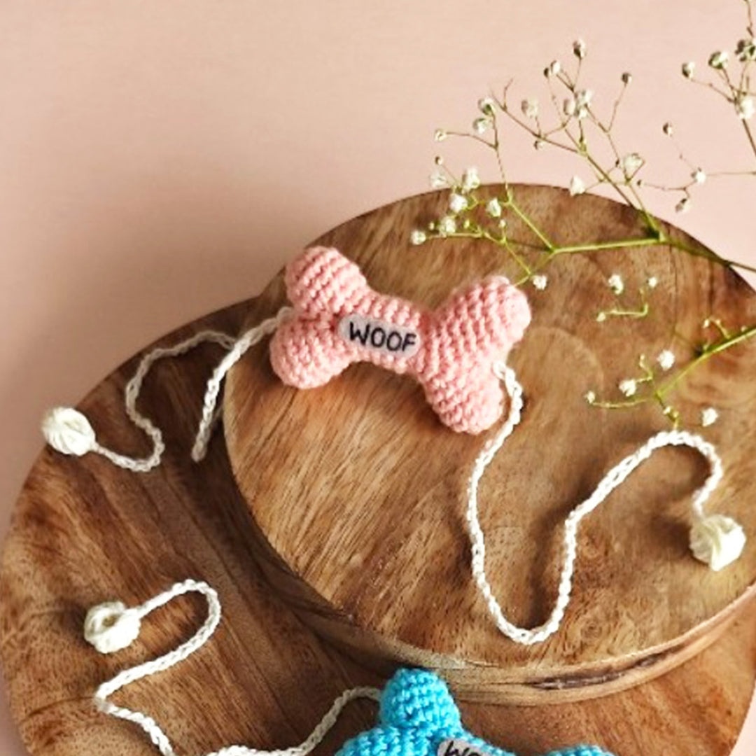 Handmade Crochet "Bone Buddy" Rakhi For Pets With Roli Chawal