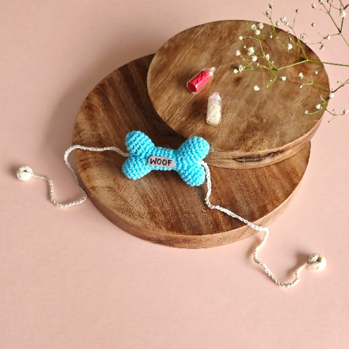 Handmade Crochet "Bone Buddy" Rakhi For Pets With Roli Chawal