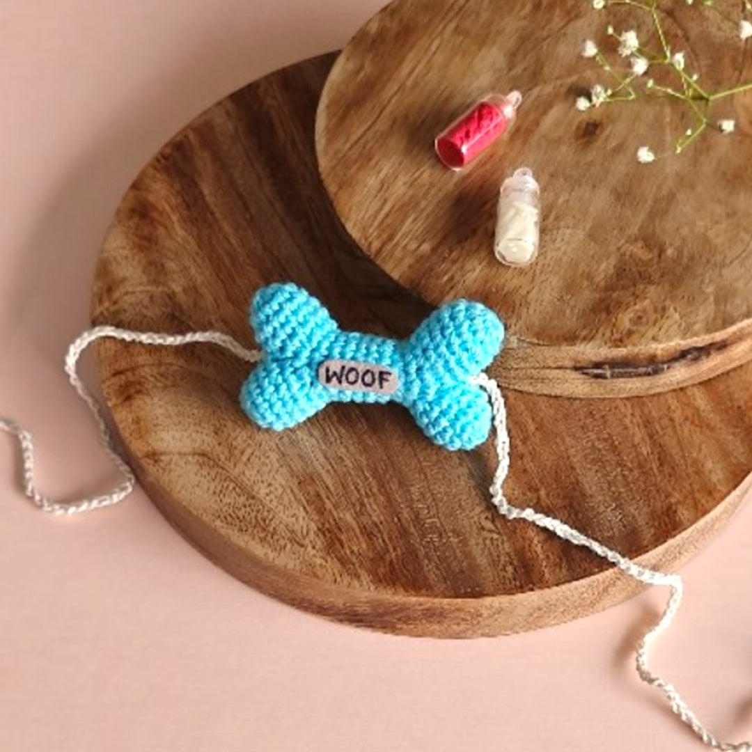 Handmade Crochet "Bone Buddy" Rakhi For Pets With Roli Chawal