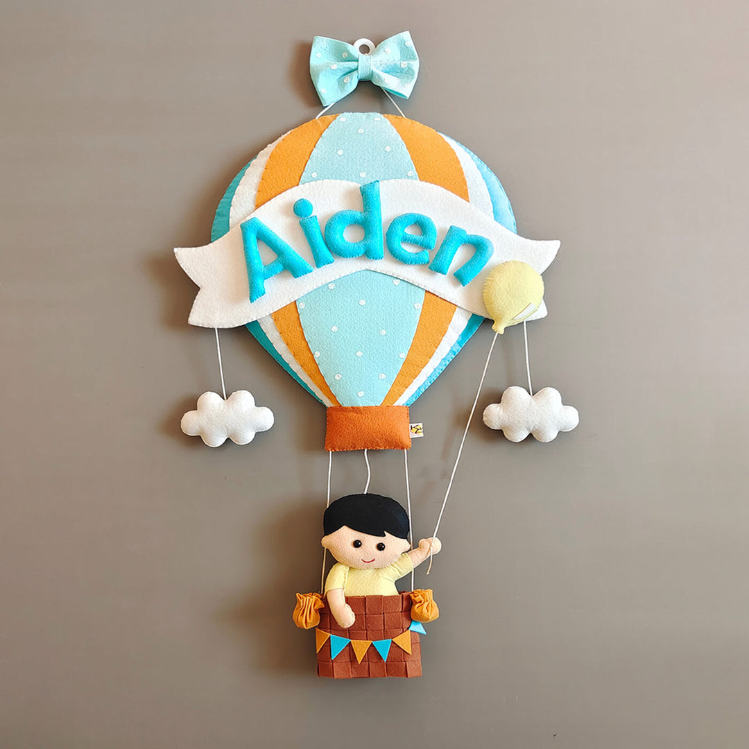 Hand-stitched Hot Air Balloon Felt Kids Nameplate