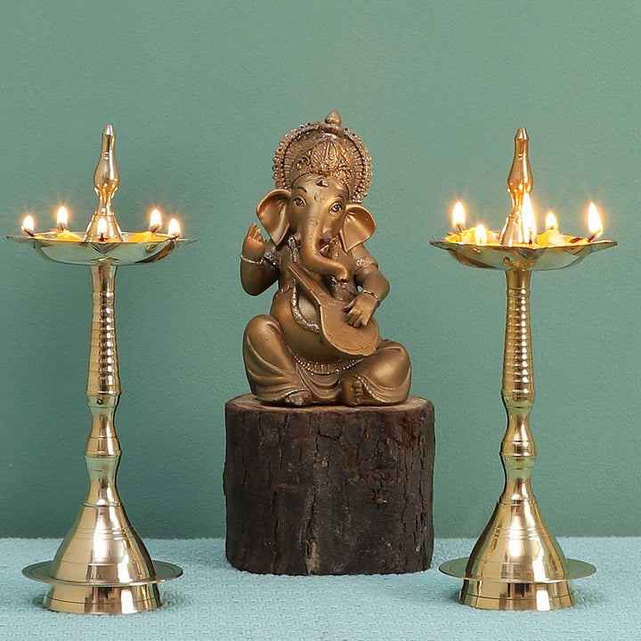 Handmade Large Kerala Brass Oil Lamp / Diya | Set of 2