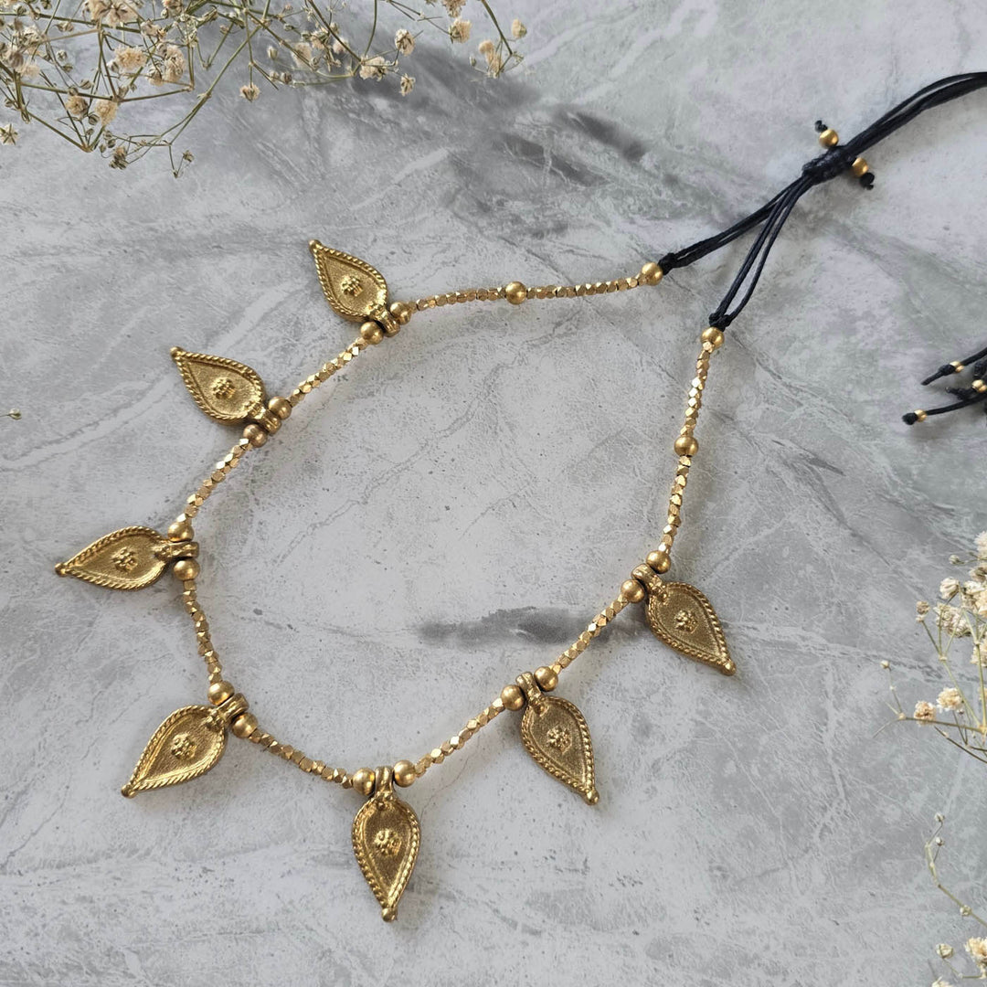 Handmade Leaf Design Brass Choker Necklace