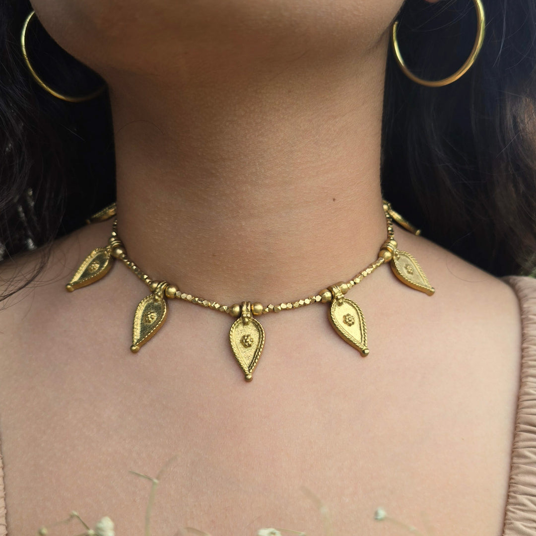 Handmade Leaf Design Brass Choker Necklace