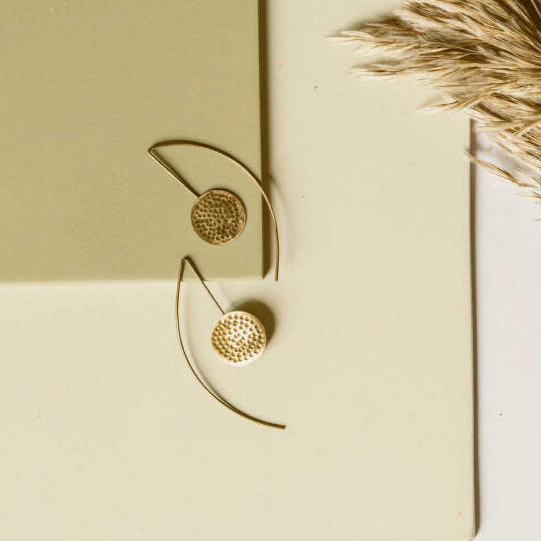 Handmade Beaten Disc Hoops Brass Earrings