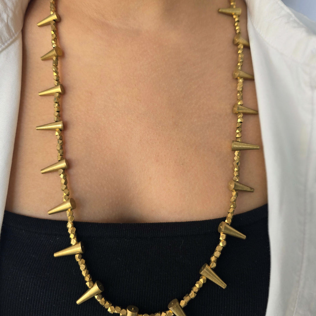 Handmade Spikes Charm Design Brass Necklace