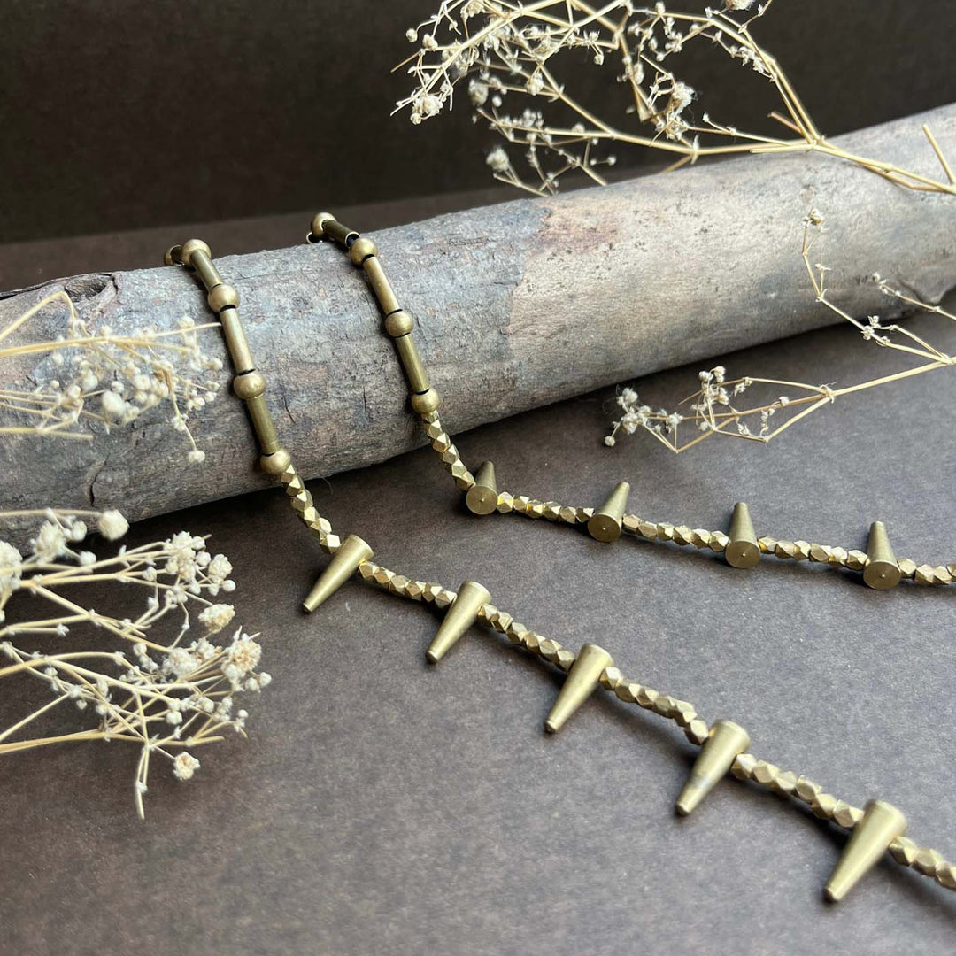 Handmade Spikes Charm Design Brass Necklace