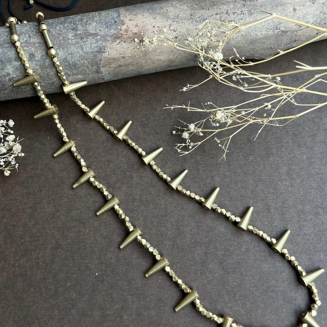Handmade Spikes Charm Design Brass Necklace