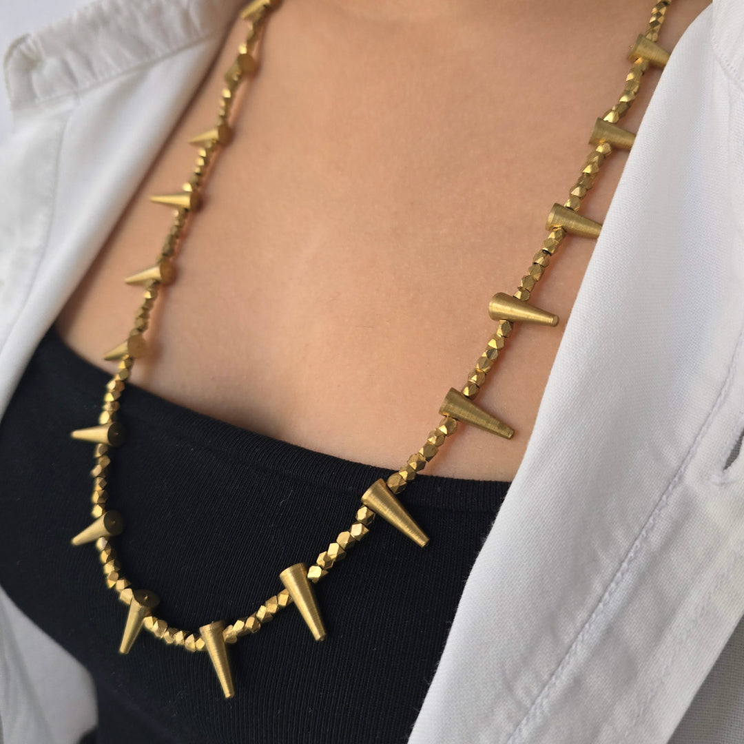 Handmade Spikes Charm Design Brass Necklace
