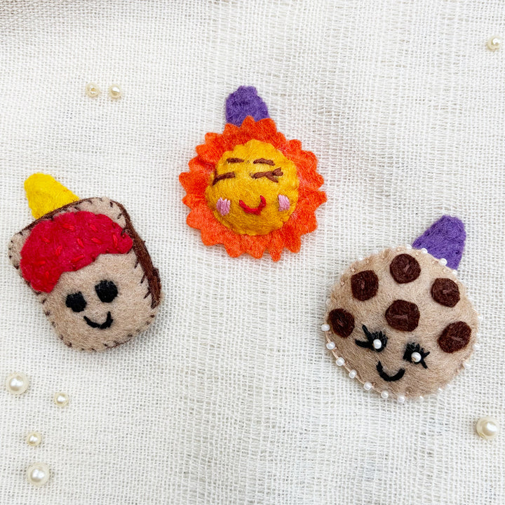 Handmade Bread, Cookie & Sun Hair Clips | Set of 3