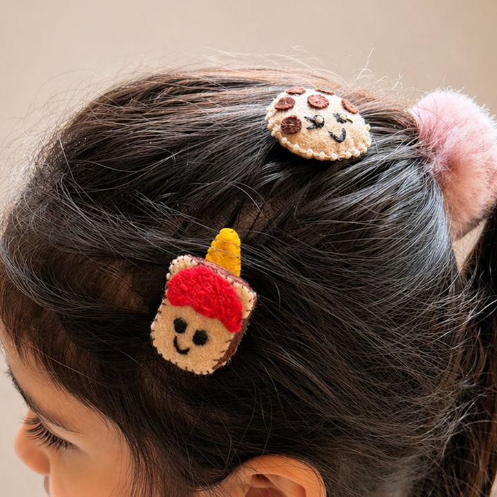 Handmade Bread, Cookie & Sun Hair Clips | Set of 3