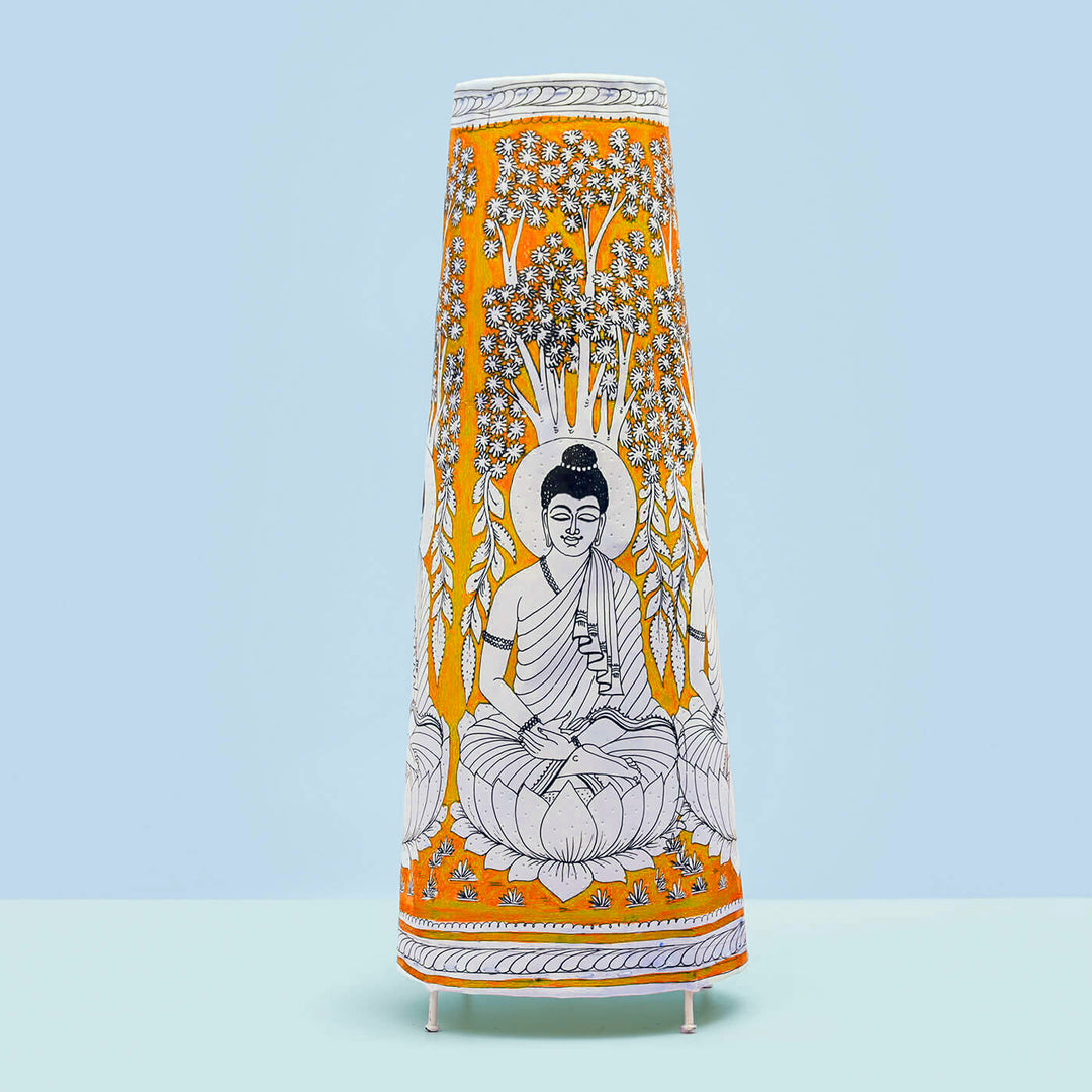 Buddha Hand Painted Tholu Bommalata Tall Floor Lamp | 27 inches