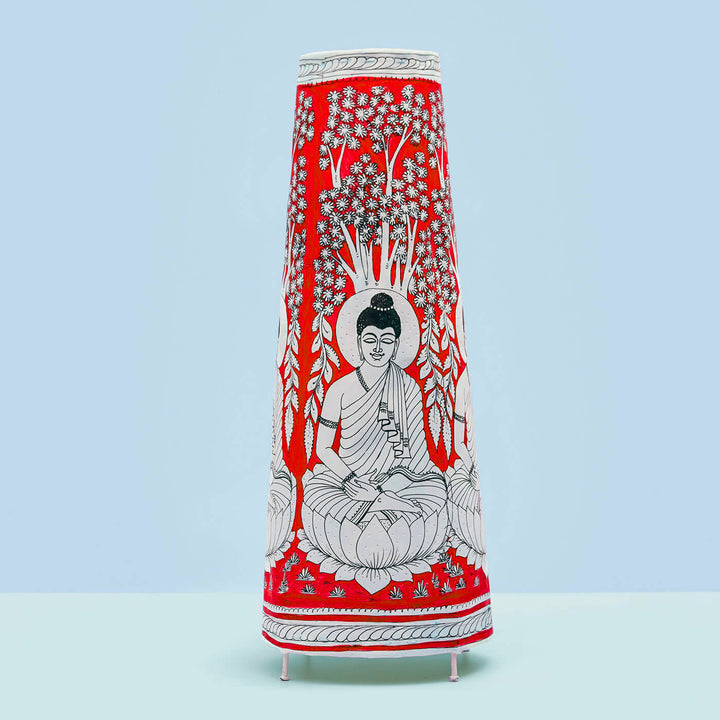 Buddha Hand Painted Tholu Bommalata Tall Floor Lamp | 27 inches