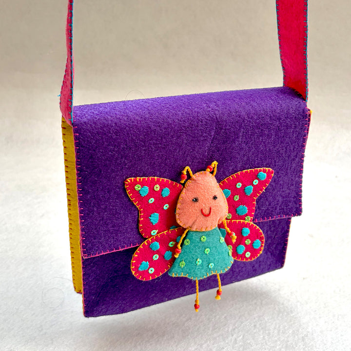 Handmade Purple Butterfly Sling Bag for Girls | 3+