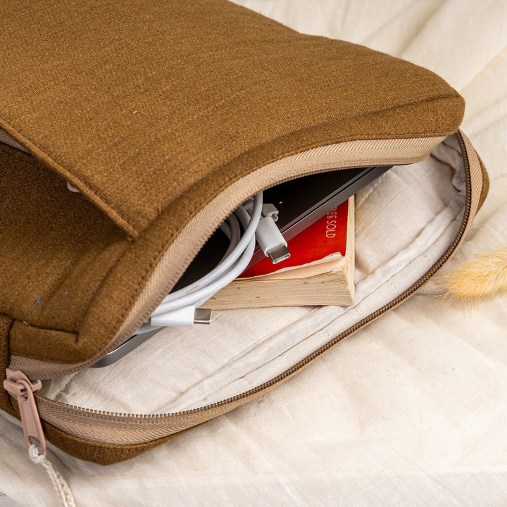 Handcrafted Brown Denim Sahiba Laptop Sleeve