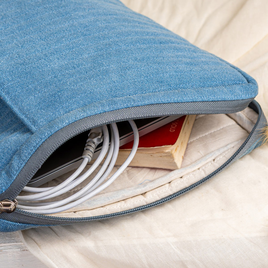 Handcrafted Light Blue Denim Sahiba Laptop Sleeve