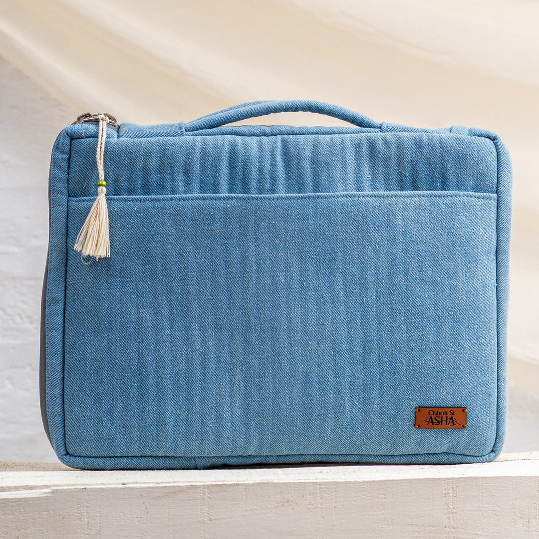 Handcrafted Light Blue Denim Sahiba Laptop Sleeve