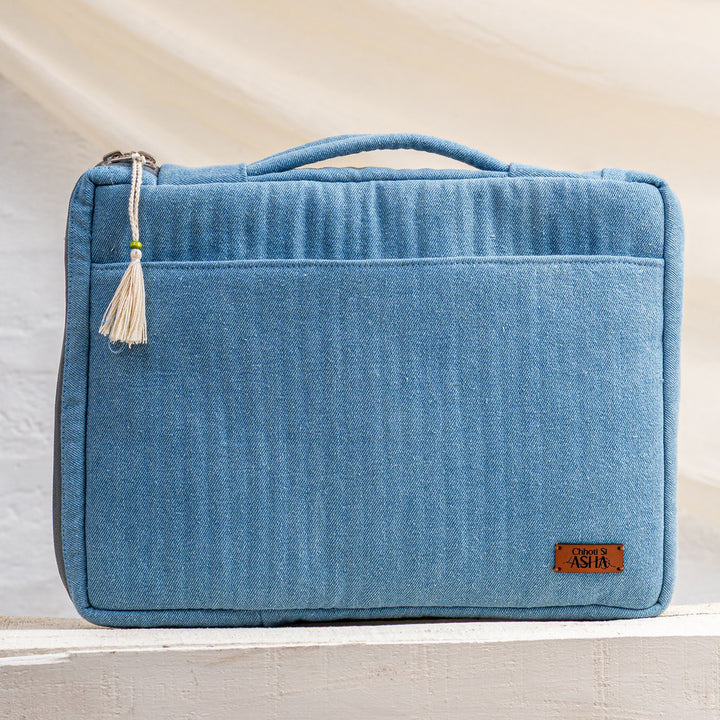 Handcrafted Light Blue Denim Sahiba Laptop Sleeve