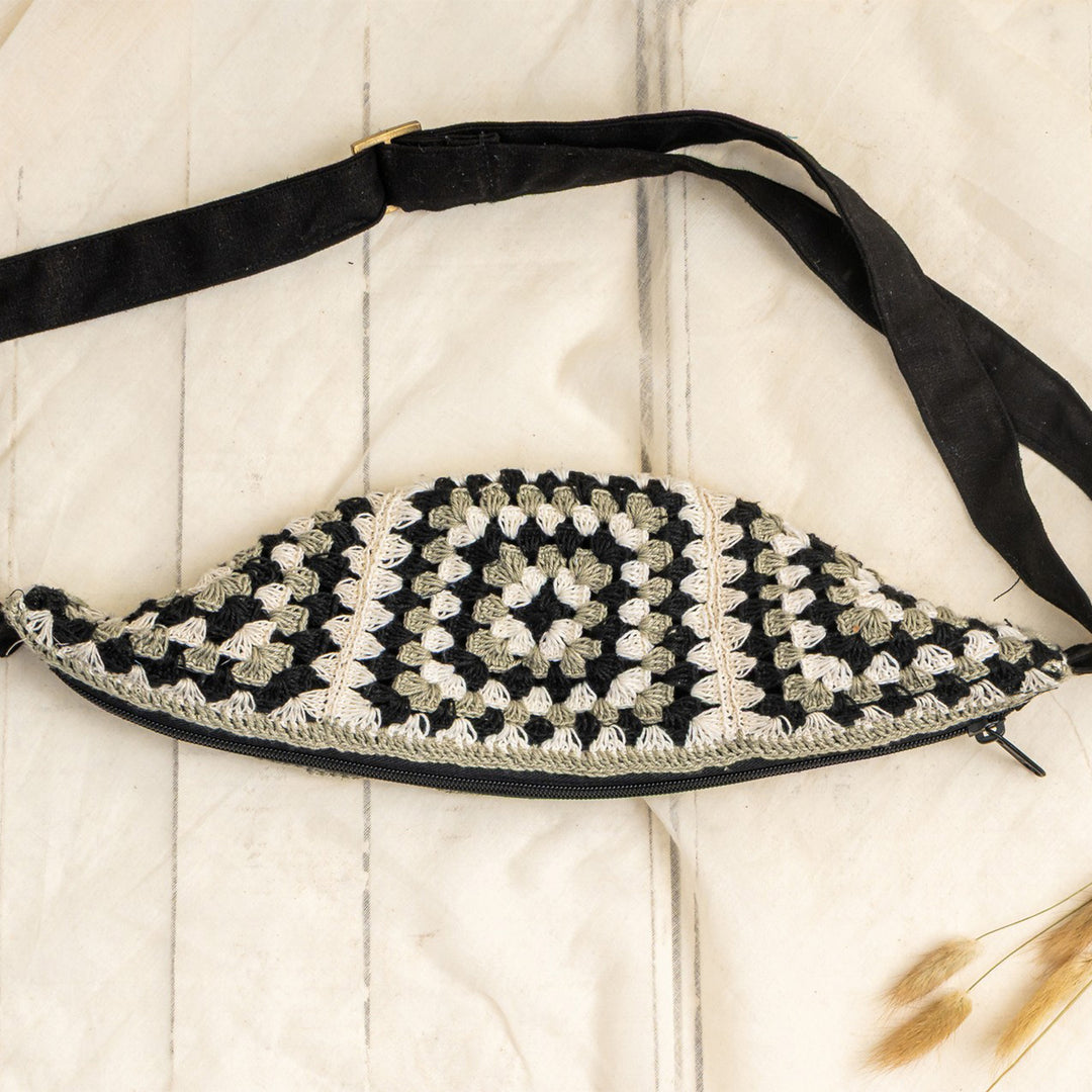Monochrome Crochet Fanny Bag