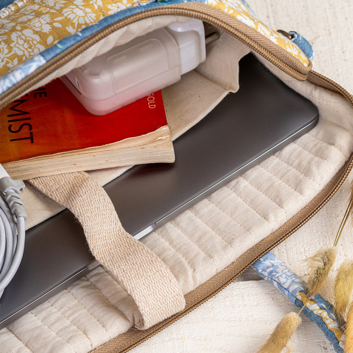 Handcrafted Blue & Yellow Munna Manju Attache Classic Work Bag