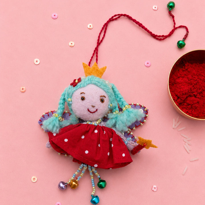 Hand Embroidered Fairy Princess Charm Lumba With Keychain & Brooch Pin For Girls
