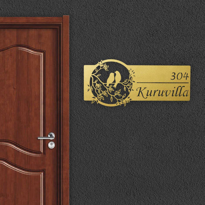 Personalized Bird Themed Weatherproof Name Plate With House Number - Mounted on Wall Near Door