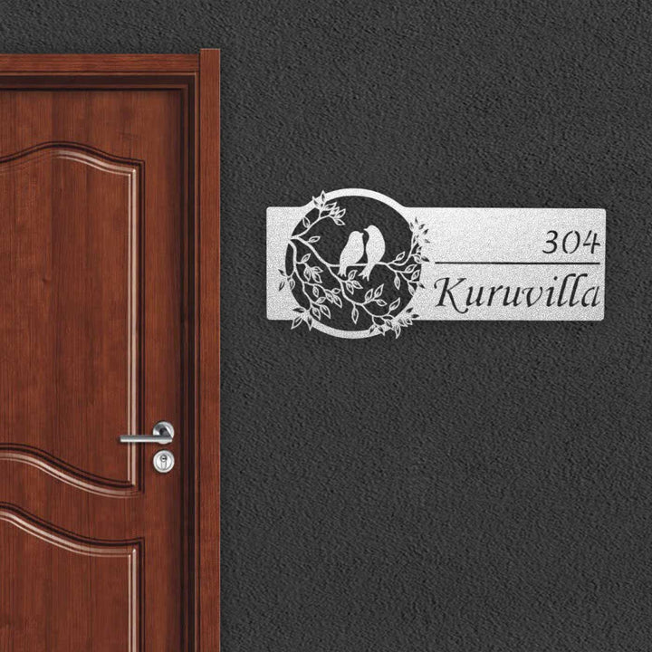 Personalized Bird Themed Weatherproof Name Plate With House Number - Mounted on Entryway Wall