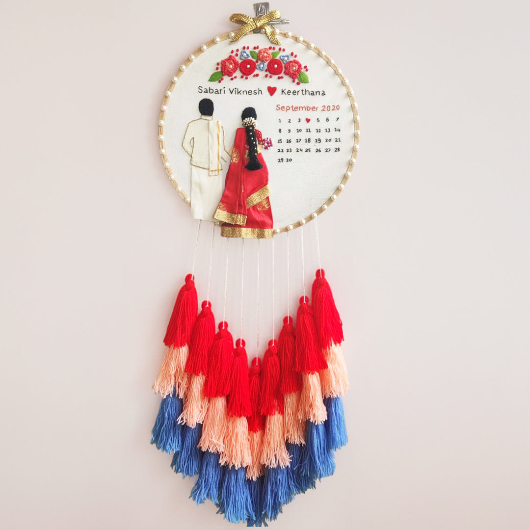 Personalized Embroidered South Indian Wedding Plaque With Tassels