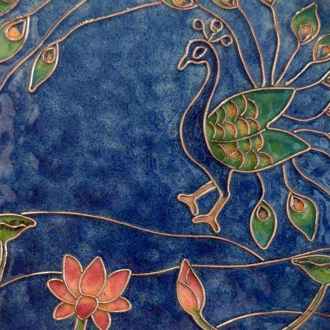 Handcrafted Mayura Pure Copper Enamel  8 Inch Wall Plate