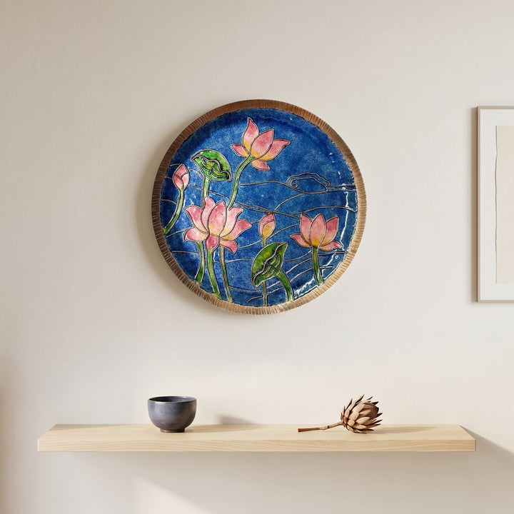 Handcrafted Ardha Kamal Talai Pure Copper Enamel 8 Inch Wall Plate