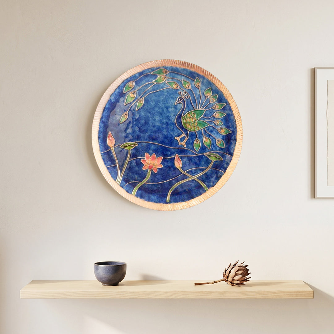 Handcrafted Mayura Pure Copper Enamel  8 Inch Wall Plate