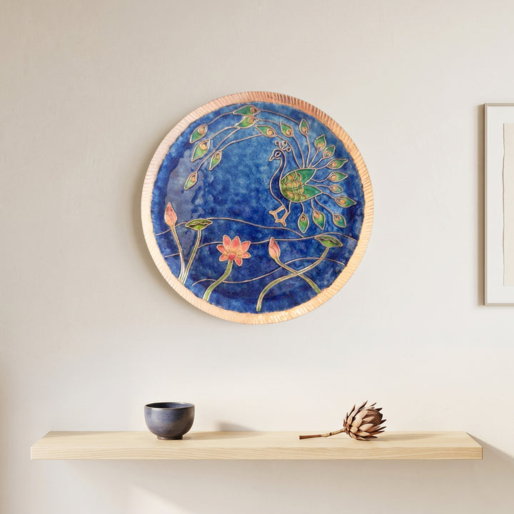 Handcrafted Mayura Pure Copper Enamel  8 Inch Wall Plate