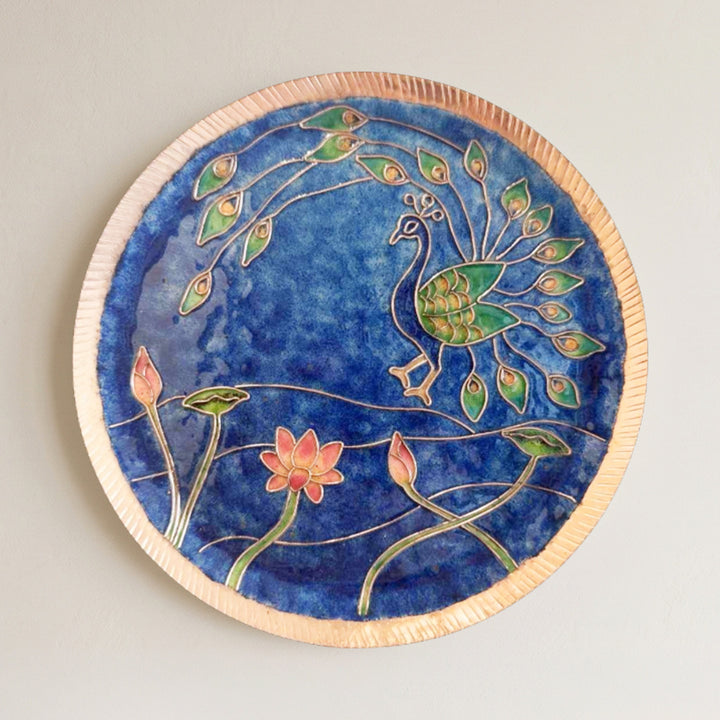 Handcrafted Mayura Pure Copper Enamel  8 Inch Wall Plate