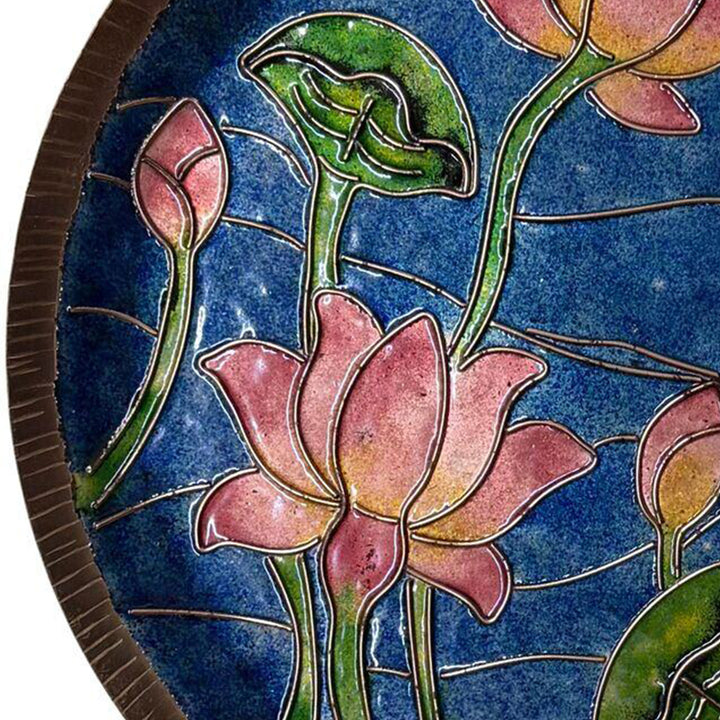 Handcrafted Ardha Kamal Talai Pure Copper Enamel 8 Inch Wall Plate