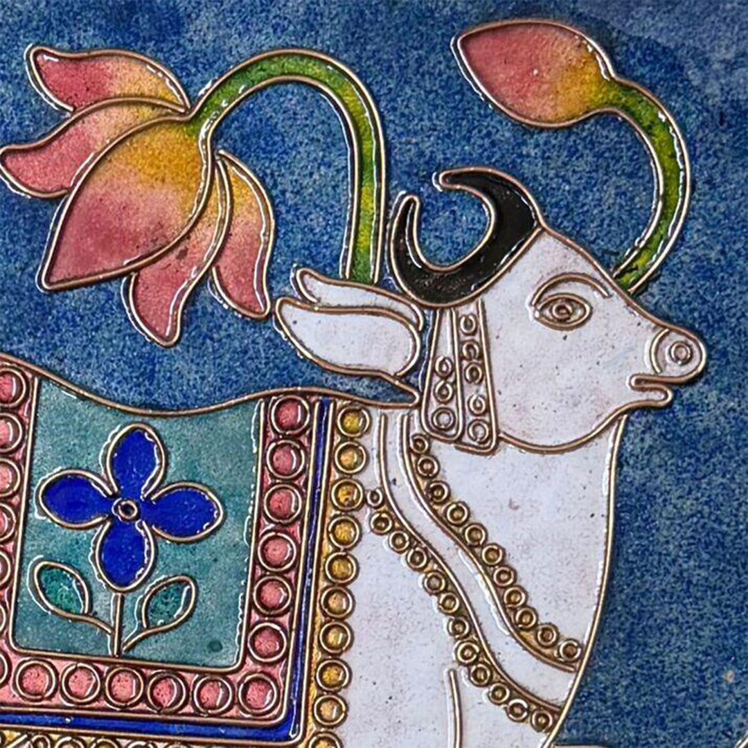 Handcrafted Kamdhenu Pure Copper Enamel  10 Inch Wall Plate