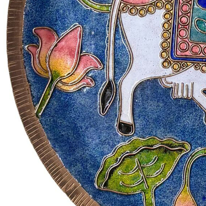 Handcrafted Kamdhenu Pure Copper Enamel  10 Inch Wall Plate
