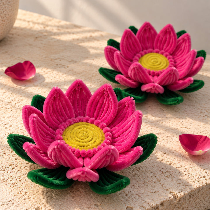 Set of 2 | Handcrafted Rani Pink Lotus Pipe Cleaner LED Tealight Holders