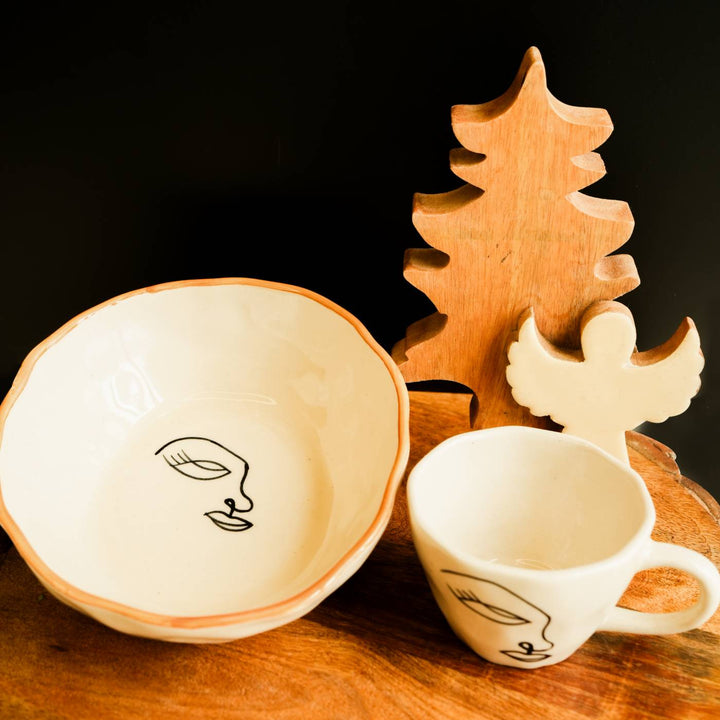 Handmade Abstract Ceramic Breakfast Set | Includes 1 Mug, 1 Bowl