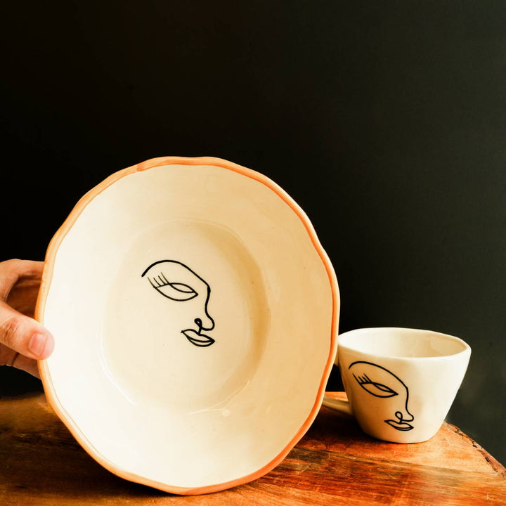 Handmade Abstract Ceramic Breakfast Set | Includes 1 Mug, 1 Bowl