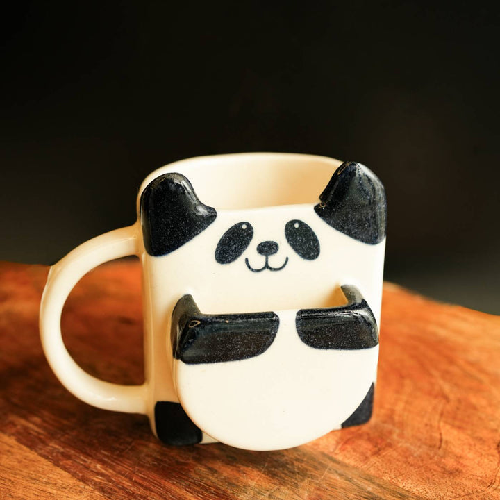 Handmade Panda Theme Ceramic Mug With Biscuit Holder